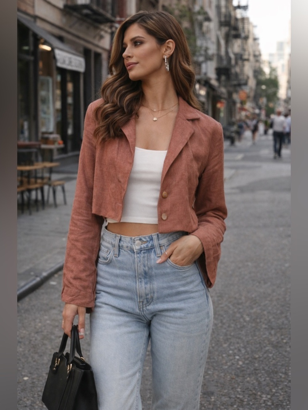 Savannah Morrow Cropped Jacket XS Brown Tailored Minimalist NWT